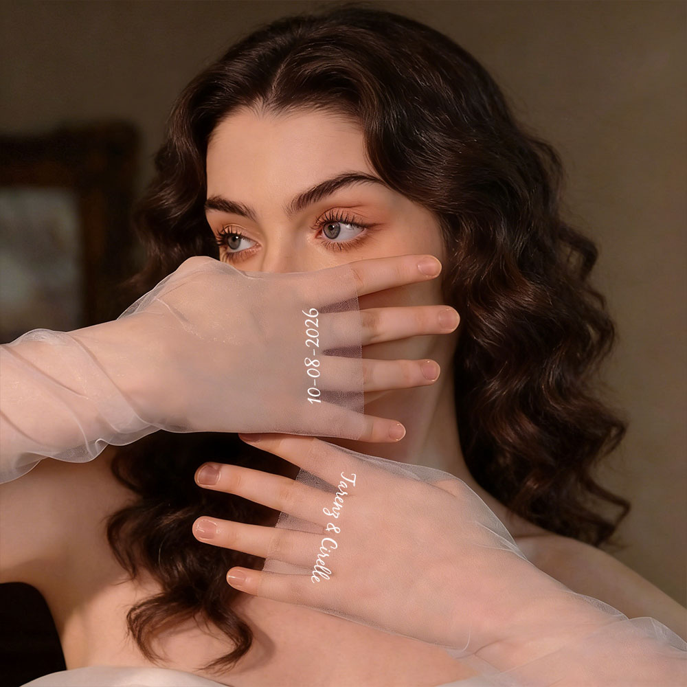 Sewing Custom - Personalized Long Mesh Bridal Gloves,Customized Name