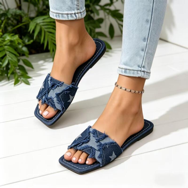 Y2K Denim Strap Flat Heel Sand - Sewing Custom recension och pris