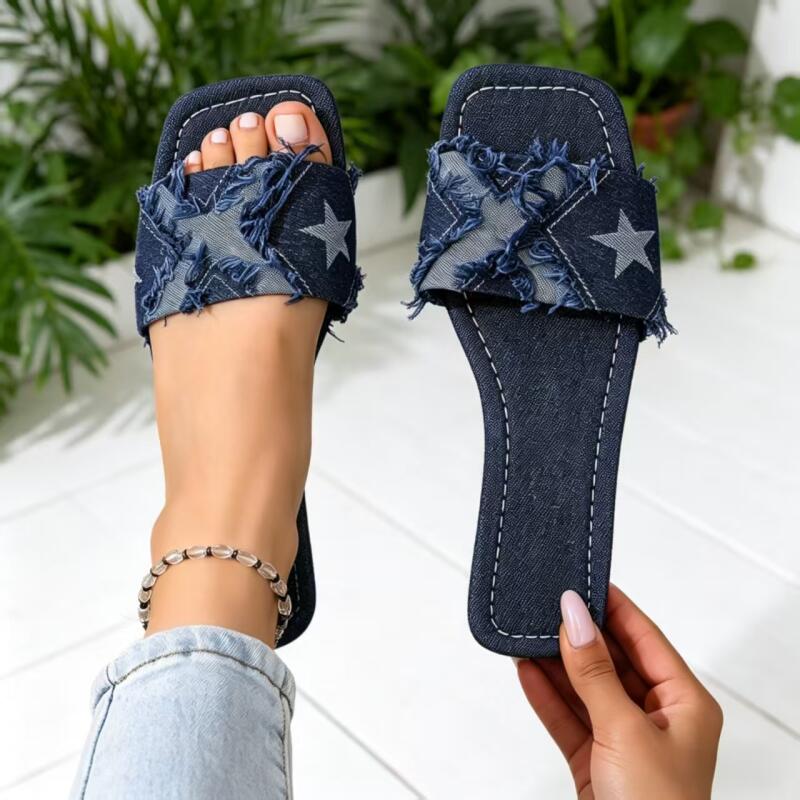 Y2K Denim Strap Flat Heel Sand - Sewing Custom recension och pris