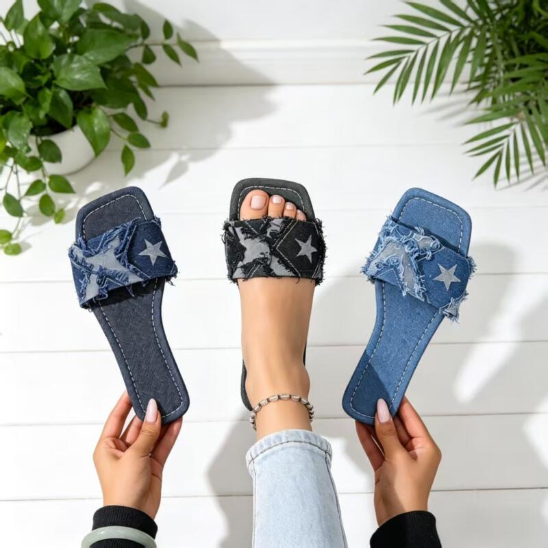 Y2K Denim Strap Flat Heel Sand - Sewing Custom recension och pris