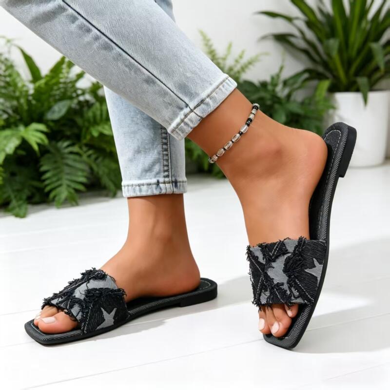 Y2K Denim Strap Flat Heel Sand - Sewing Custom recension och pris
