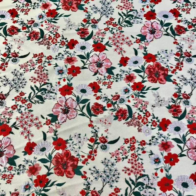Red Small Floral Jacquard Fabr - Vintage Sewing Textile recension och pris